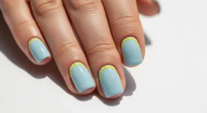 Blue Nails with Tiny Lemon Dots