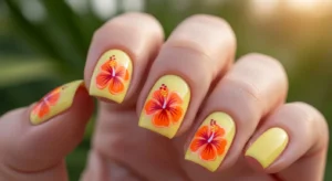 Yellow Base with Orange Hibiscus