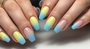 Lemon and Blue Ombre Nails