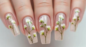 Subtle Glitter Floral Nails
