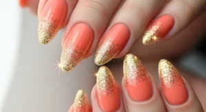 Glitter Tip Peach Coral Nails