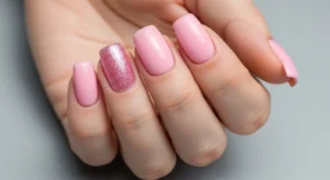 Pink Glitter Accent Nail