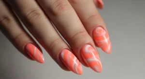 Peach Coral Marble Nails