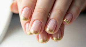 Short Nails with Gold Glitter Tips