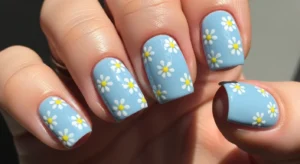Soft Baby Blue Daisy Nails