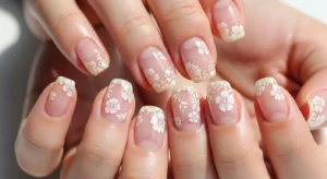 Clear Floral Gel Nails