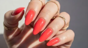 Glossy Coral Nails