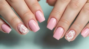 Soft Pink Base with White Hibiscus Accent