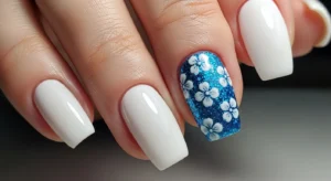 Blue Glitter Accent with White Flowers