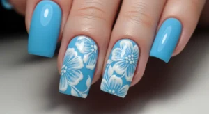 Matte Sky Blue with Glossy White Flowers