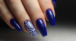Royal Blue and White Hand-Painted Roses