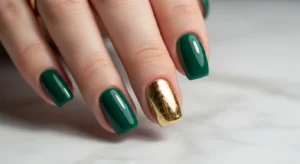 Green and Gold Accent Nails