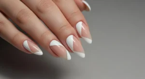  White and Nude Color Block Nails