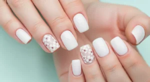 White Floral Accent Nails