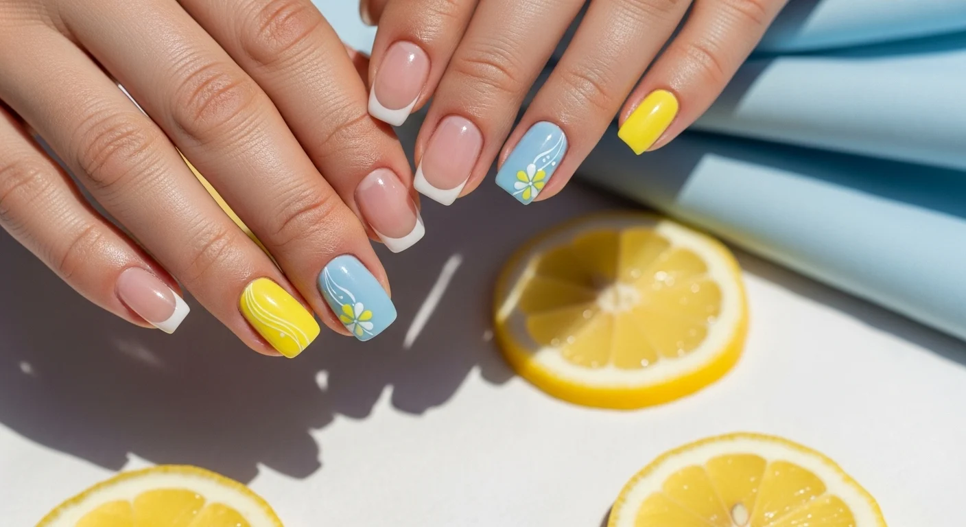 17 Lemon and Blue Nail Ideas That Look Fresh, Zesty, and Cheerful