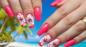 Neon Hibiscus Summer Nails
