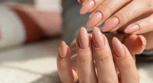 . Nude High-Gloss Acrylic Nails