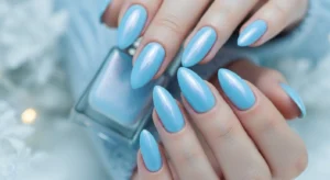 Icy Blue Chrome Nails