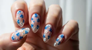 Transparent Base with Blue and White Flowers