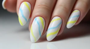 Lemon and Blue Marble Nails