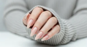 Glossy Nude Almond Nails