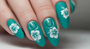 Matte Tropical Hibiscus Nails
