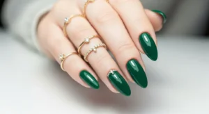 Emerald Nails with Tiny Rhinestone