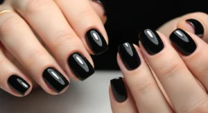 Glossy Jet-Black Short Nails