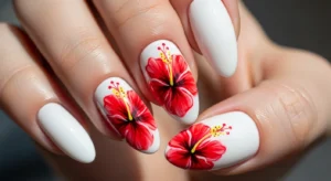 Classic Red Hibiscus on a White Base