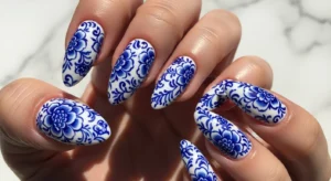 Porcelain-Inspired Floral Nails