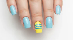 Lemon Accent Nail with Blue Details