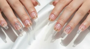 Clear Coffin Nails with Minimal Art Prompt