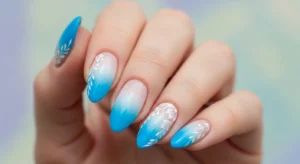Blue Ombre with White Floral Details