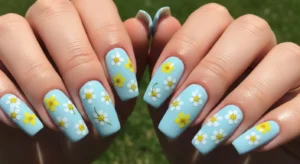 Sky Blue Floral Nails
