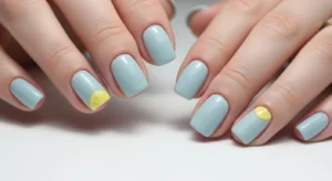 Lemon and Blue Half Moon Nails