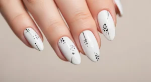 White Nails with Tiny Black Details