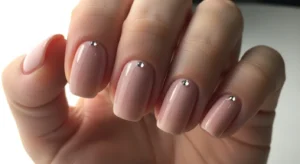 Neutral Nails with Tiny Gems