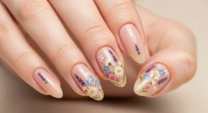 Almond Nails with Cuticle Floral Placement