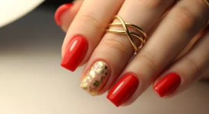 Red and Gold Accent Nails