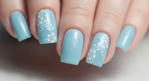 Blue Floral Nail Art