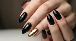 Black and Gold Foil Accent Nails