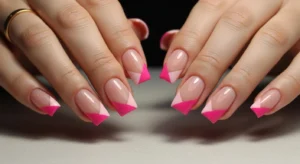 Pink and Nude Color Block Nails