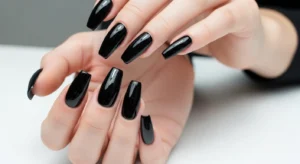 High-Gloss Black Coffin Nails