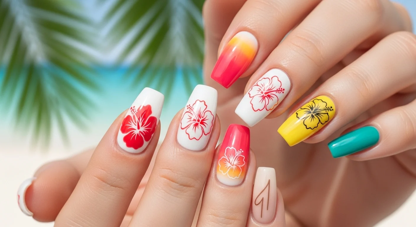 18 Hibiscus Flower Nail Ideas That Look Tropical, Bold, and Fresh