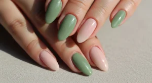 Sage and Nude Combination Nails