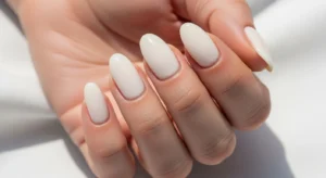 Short Creamy White Almond Nails
