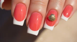 Coral Pink Shell Charm Nails