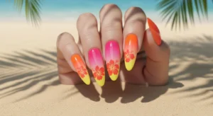 Coral Hibiscus on a Sunset Ombre Base