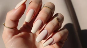 Beige Matte Almond Nails