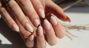 Cream Nails with Brown Tips